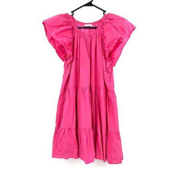 Talulah Size Large Short Sleeve Mini Dress‎ Pink Tiered Skirt 100% Cotton - Picture 1 of 6